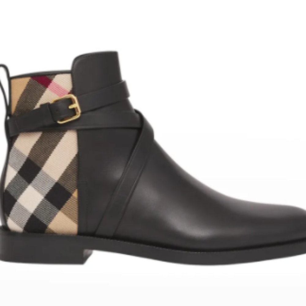 Burberry Equestrian Buckle Vintage Check Ankle Booties
